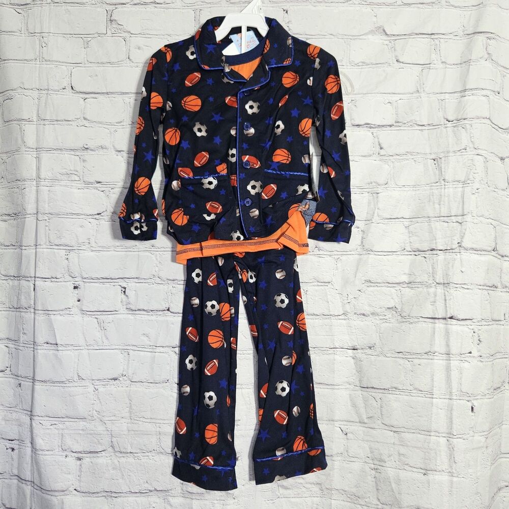 NEW Bunz Kidz Boys Size 4 Sports 3pc Pajama Set Blue FR